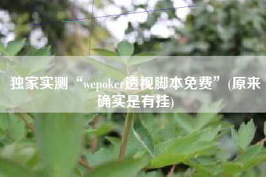 独家实测“wepoker透视脚本免费”(原来确实是有挂)