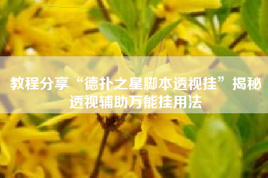 教程分享“德扑之星脚本透视挂”揭秘透视辅助万能挂用法