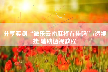 分享实测“微乐云南麻将有挂吗”(透视挂)辅助透视教程