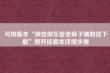 可用版本“微信微乐捉老麻子辅助挂下载”附开挂脚本详细步骤