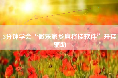 3分钟学会“微乐家乡麻将挂软件”开挂辅助