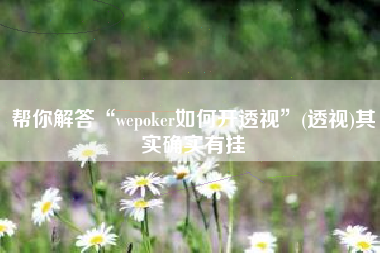 帮你解答“wepoker如何开透视”(透视)其实确实有挂