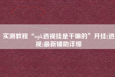 实测教程“wpk透视挂是干嘛的”开挂(透视)最新辅助详细