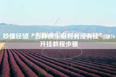 秒懂经验“吉林微乐麻将有没有挂	”2026开挂教程步骤