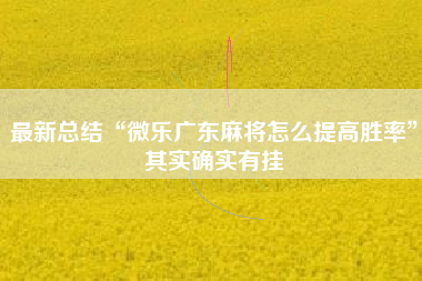 最新总结“微乐广东麻将怎么提高胜率”其实确实有挂