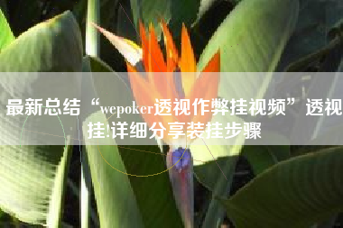 最新总结“wepoker透视作弊挂视频”透视挂!详细分享装挂步骤