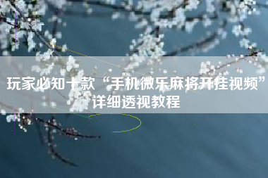 玩家必知十款“手机微乐麻将开挂视频	”详细透视教程