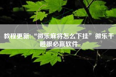 教程更新!“微乐麻将怎么下挂	”微乐干瞪眼必赢软件