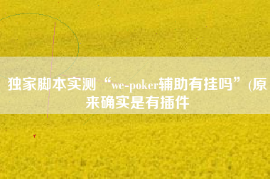 独家脚本实测“we-poker辅助有挂吗	”(原来确实是有插件
