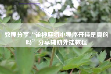 教程分享“雀神麻将小程序开挂是真的吗	”分享辅助外挂教程