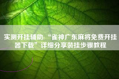 实测开挂辅助:“雀神广东麻将免费开挂器下载	”详细分享装挂步骤教程