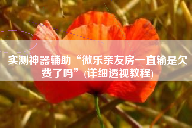 实测神器辅助“微乐亲友房一直输是欠费了吗	”(详细透视教程)